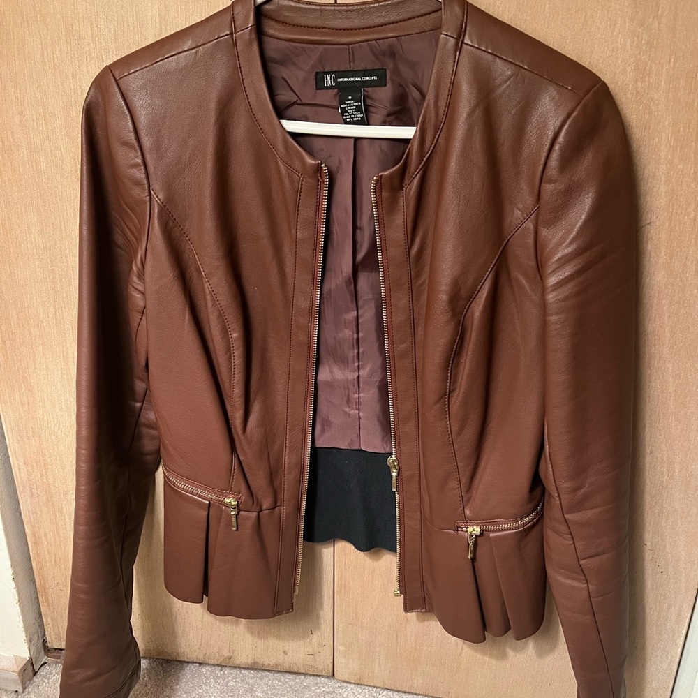 INC Sm. Faux leather brown jacket